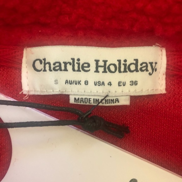 Charlie Holiday Somerset Oversized Faux Fur Teddy Jacket, RED S NWT - Picture 4 of 11